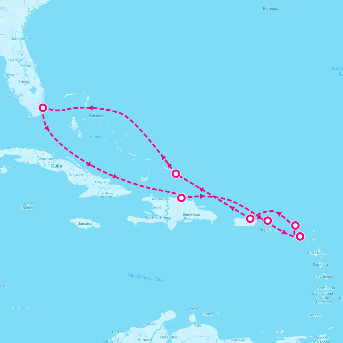Carnival Freedom itinerary map for January 19, 2024 (9 nights)