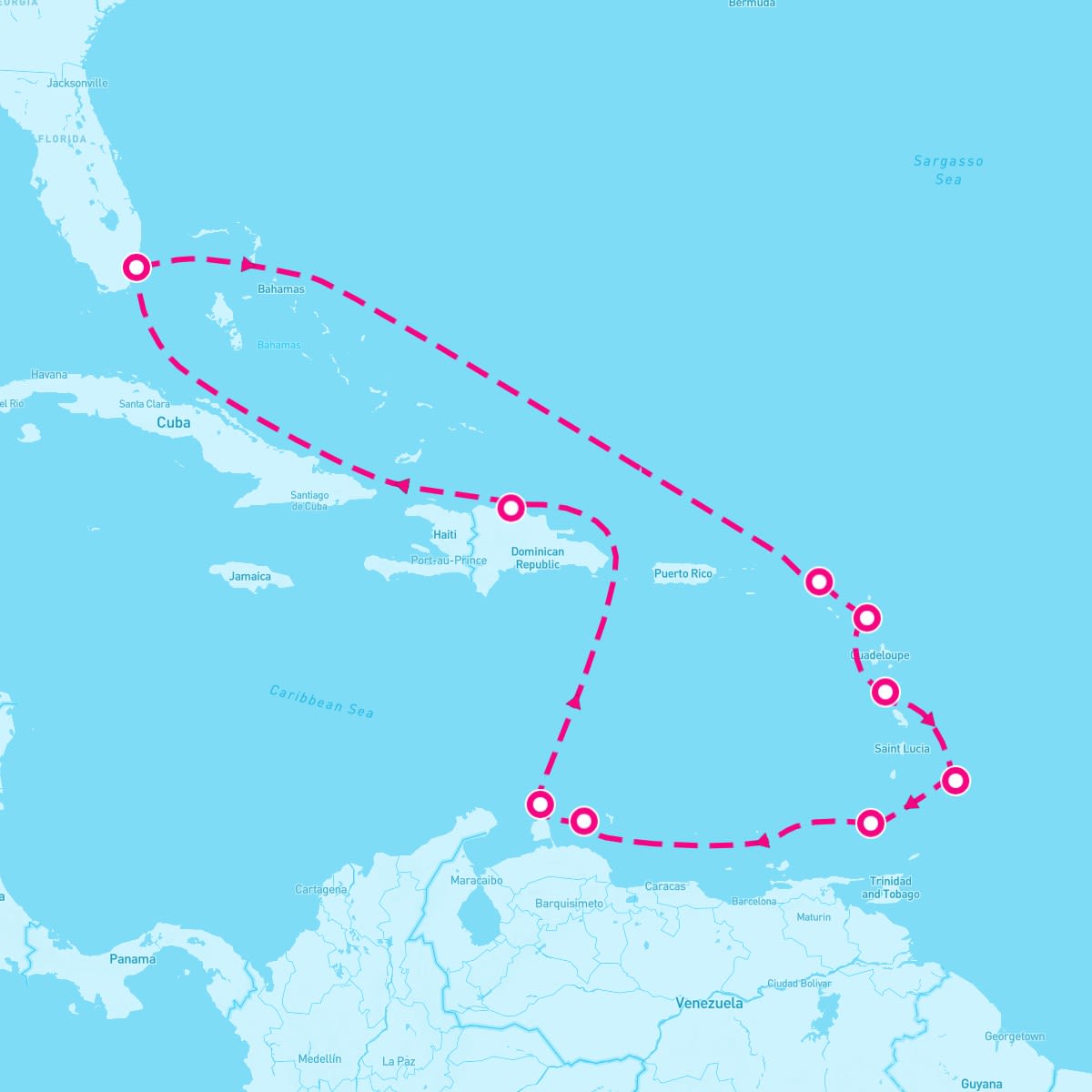 Carnival Freedom itinerary map for January 28, 2024 (14 nights)
