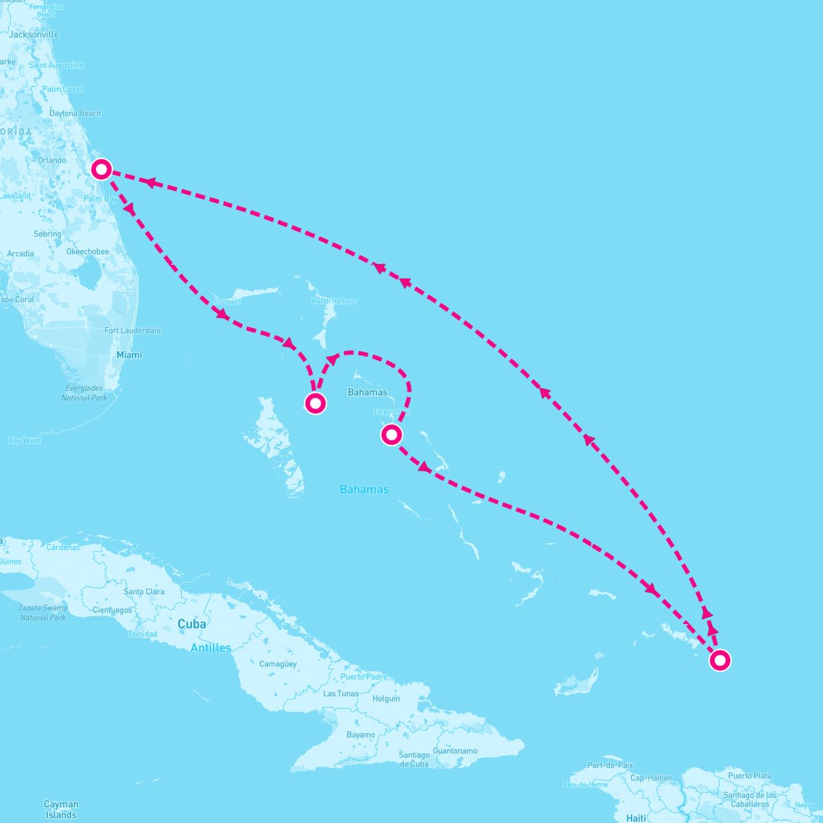 Carnival Freedom itinerary map for April 13, 2024 (5 nights)