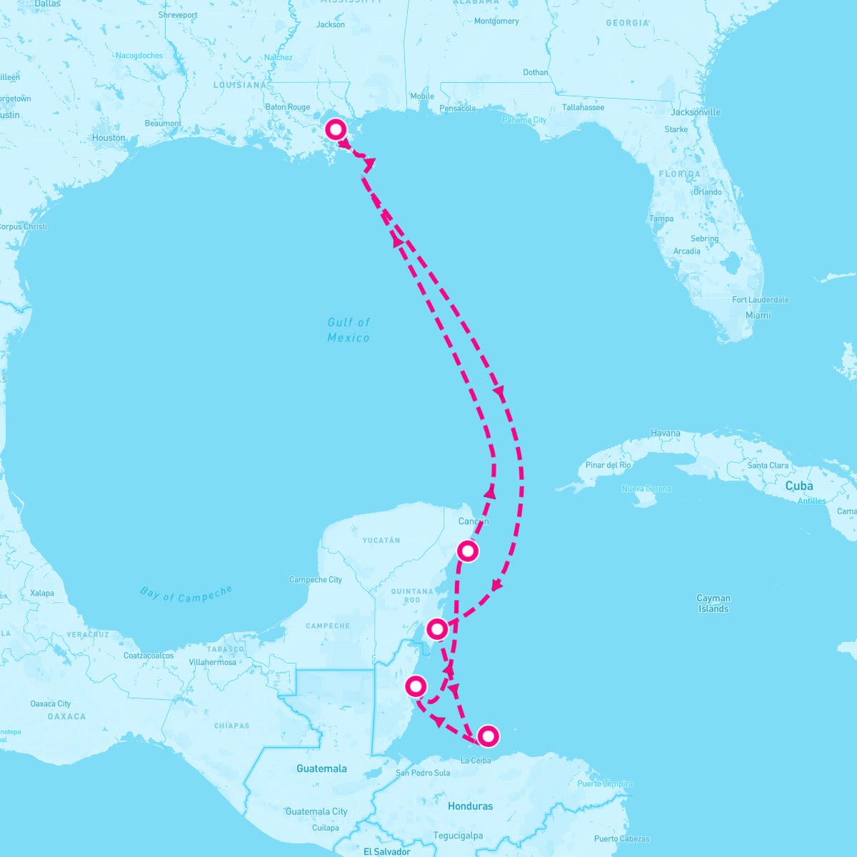 Carnival Glory itinerary map for December 23, 2023 (8 nights)