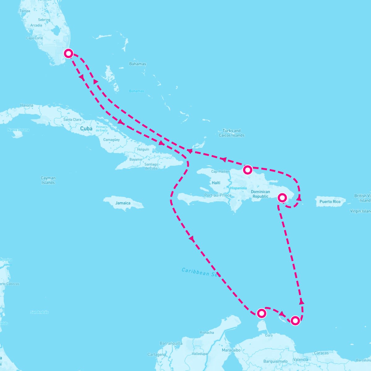 Carnival Horizon itinerary map for May 25, 2024