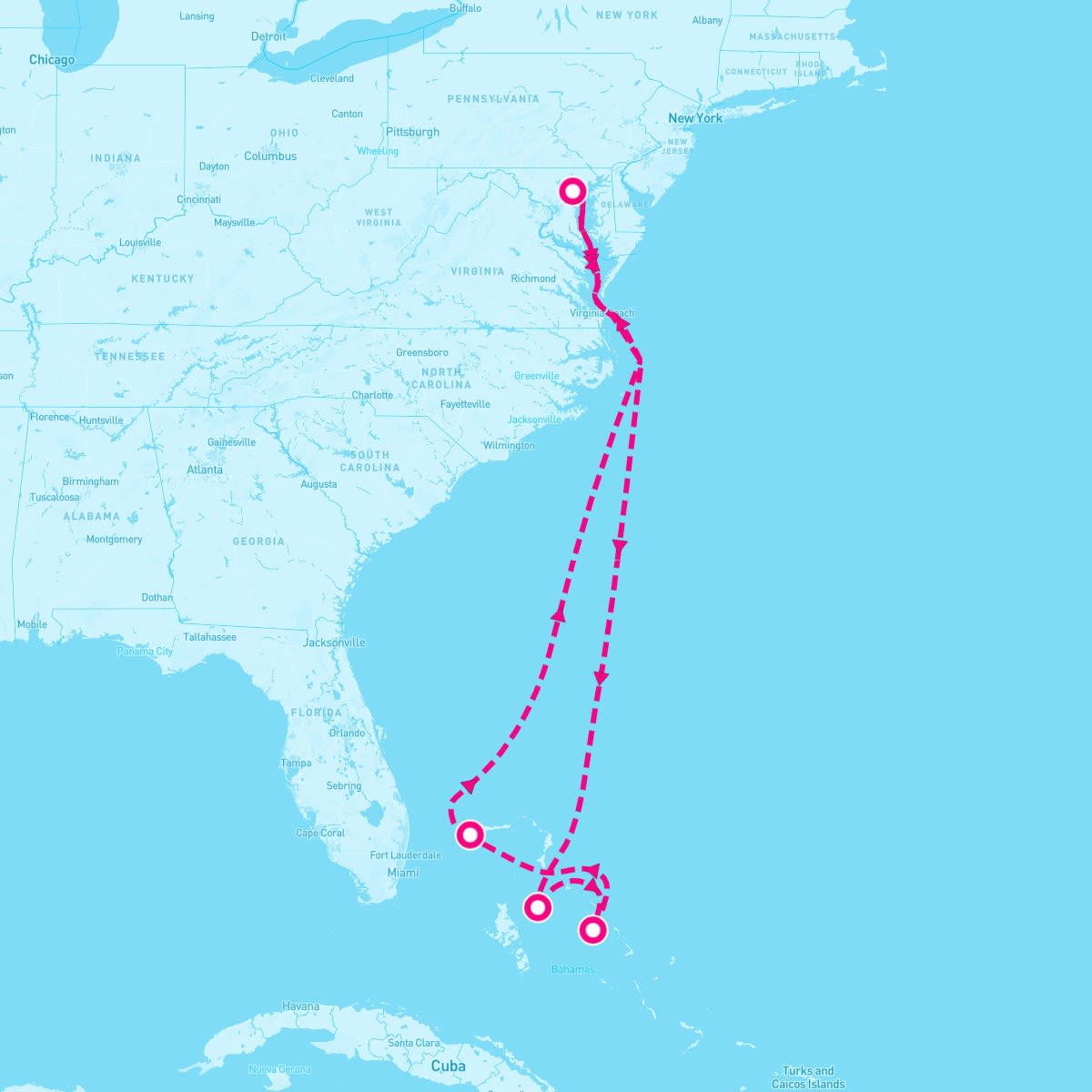 Carnival Legend itinerary map for December 31, 2023 (7 nights)