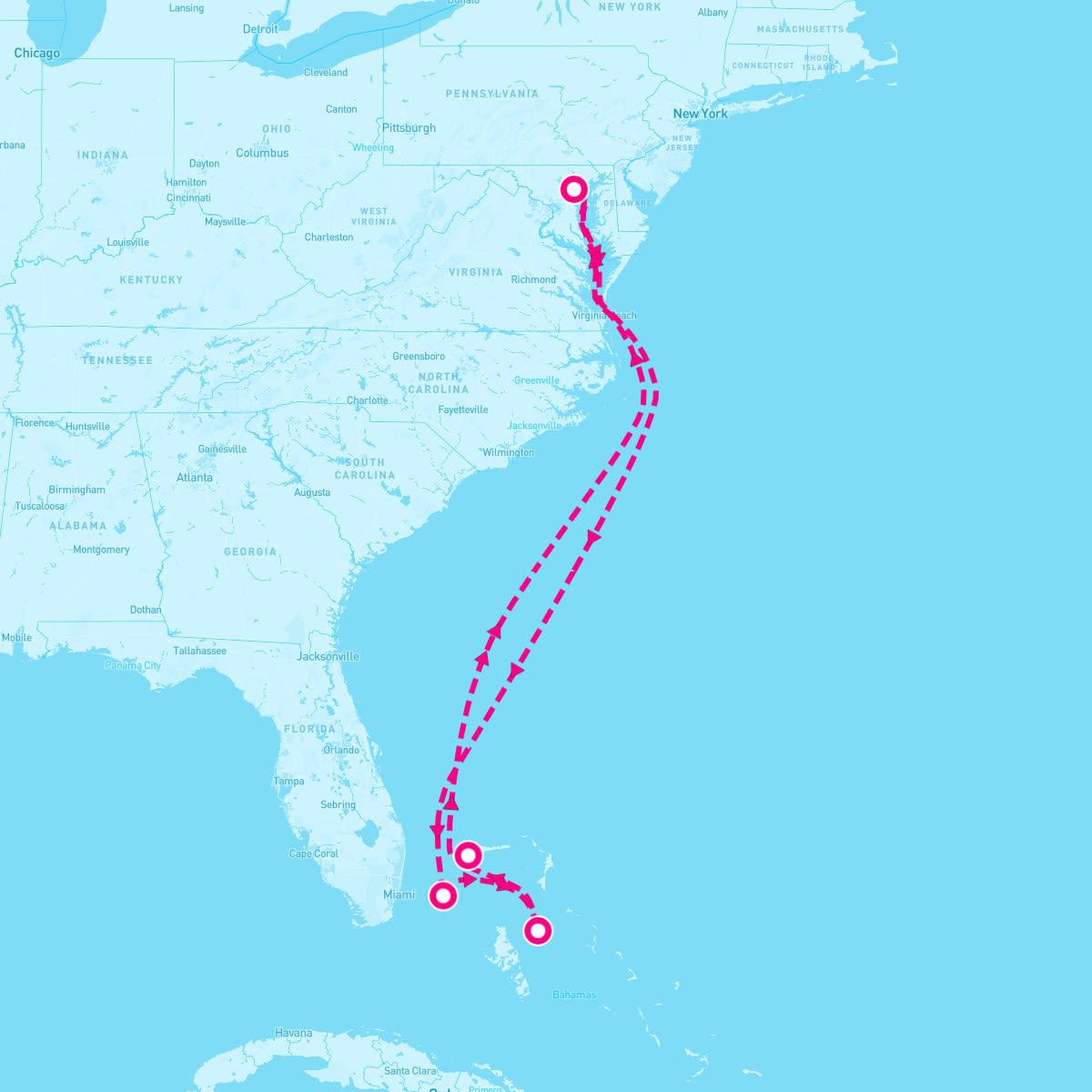 Carnival Legend itinerary map for March 24, 2024 (7 nights)