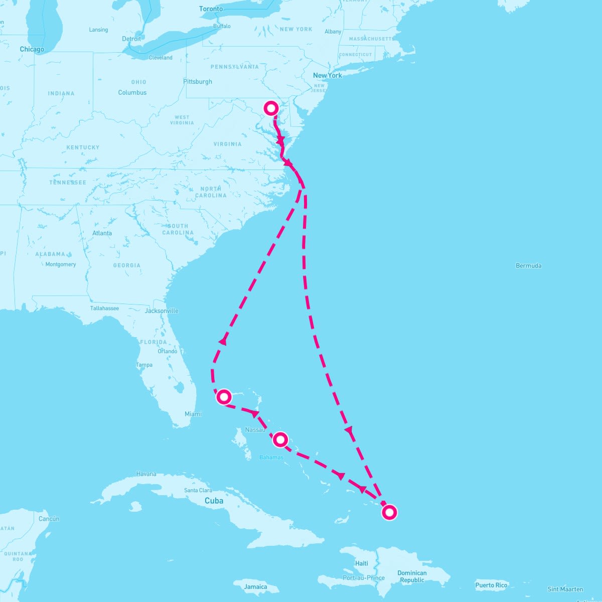Carnival Legend itinerary map for April 21, 2024 (7 nights)
