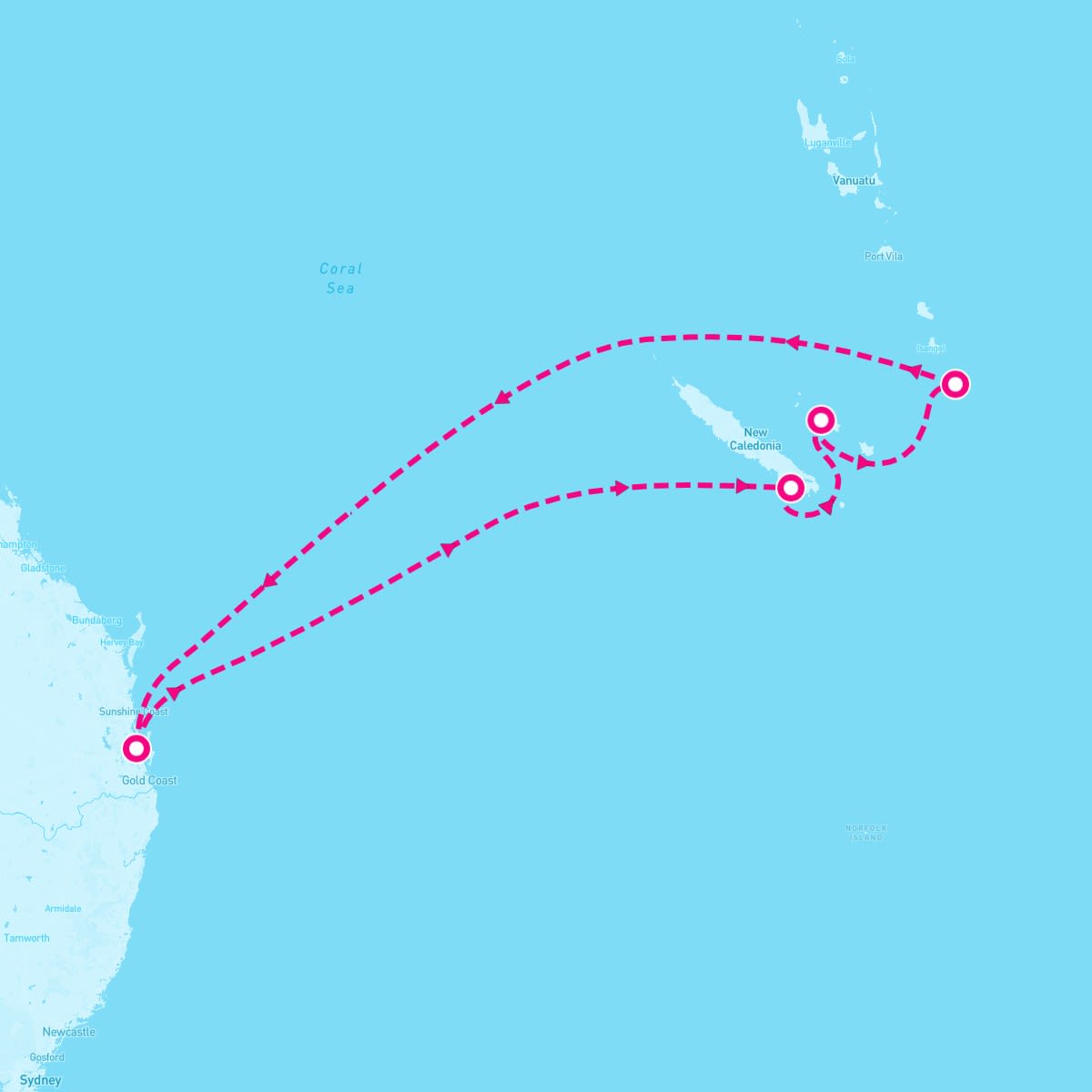 Carnival Luminosa itinerary map for November 15, 2025 (8 nights)