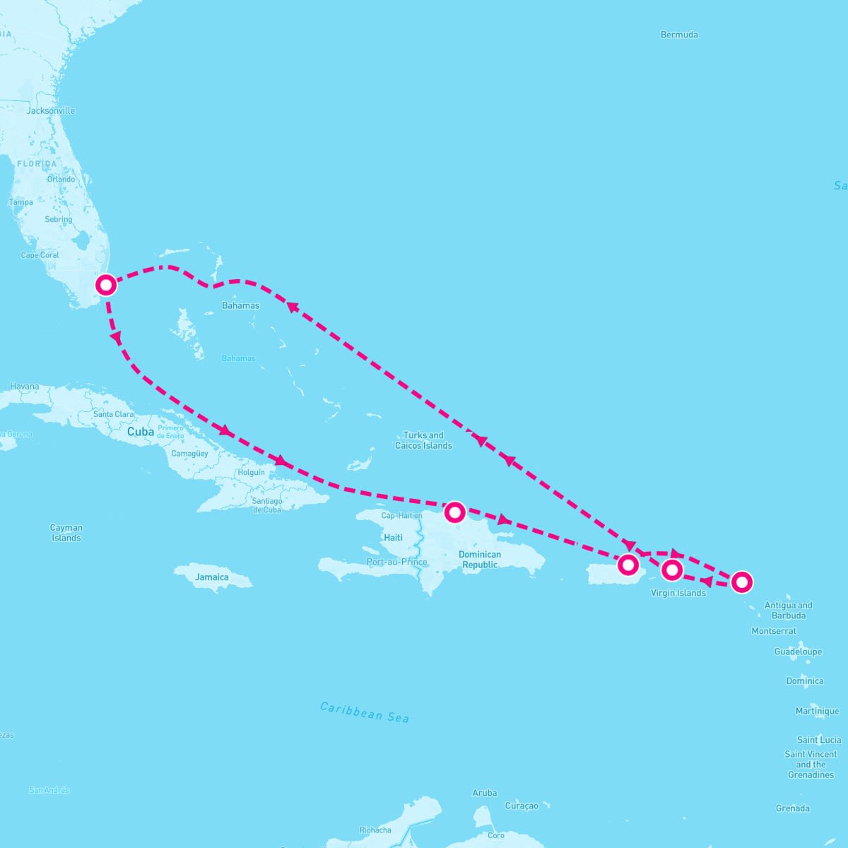 Carnival Magic itinerary map for January 27, 2024 (8 nights)