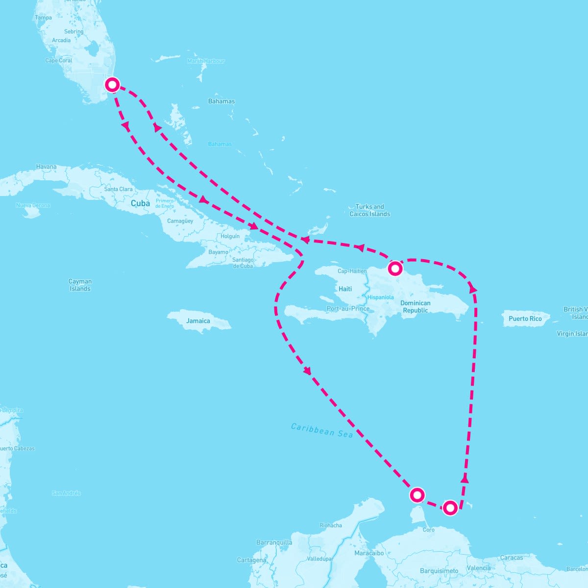 Carnival Magic itinerary map for December 14, 2024 (8 nights)