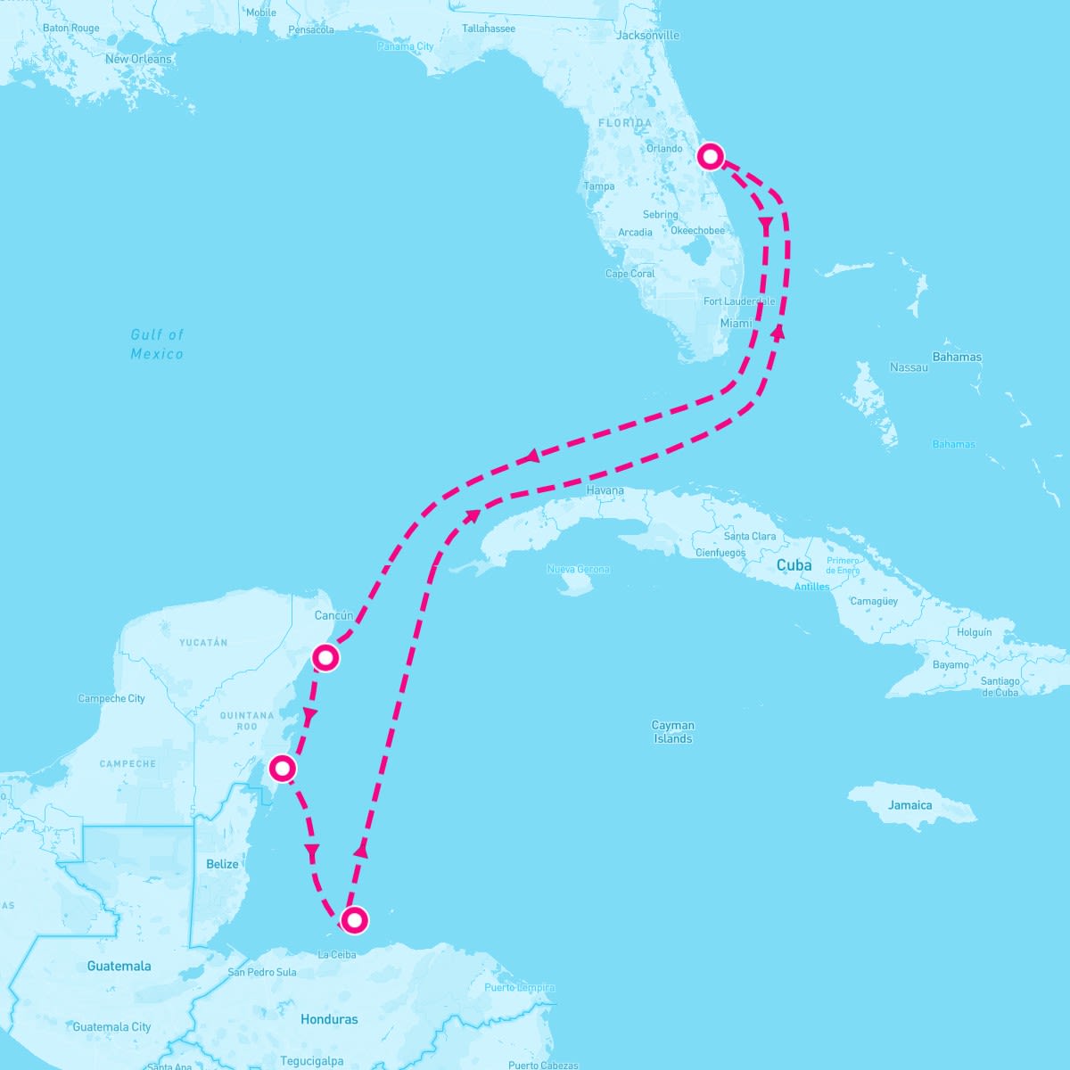 Carnival Mardi Gras itinerary map for January 6, 2024 (7 nights)