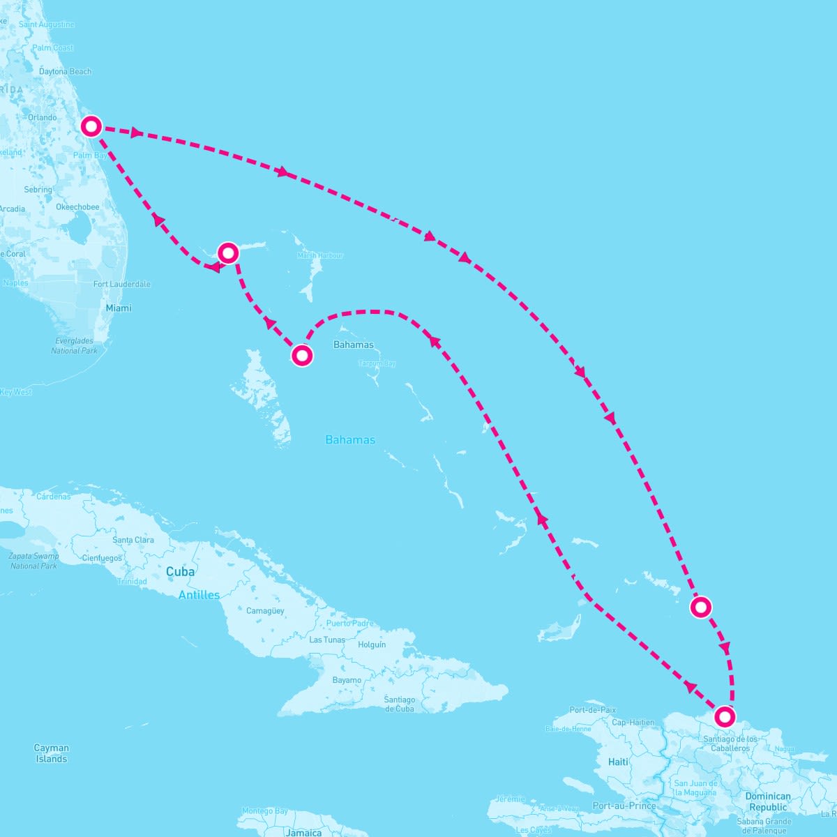 Carnival Mardi Gras itinerary map for August 16, 2025