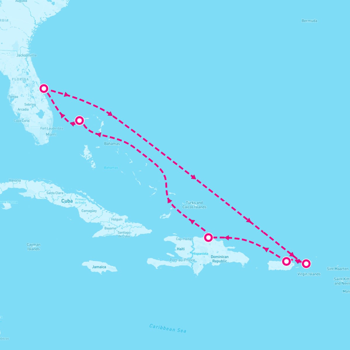 Carnival Mardi Gras itinerary map for August 30, 2025 (8 nights)