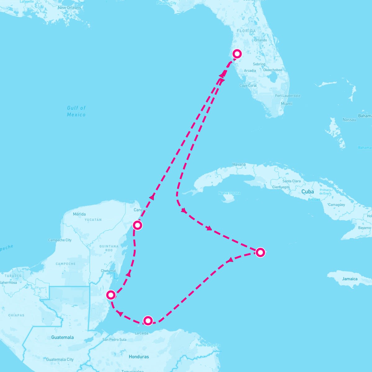 Carnival Miracle itinerary map for December 20, 2025 (8 nights)