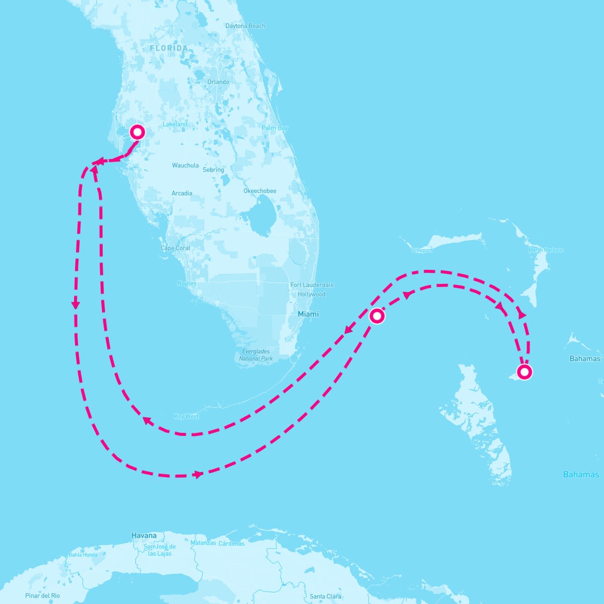 Carnival Paradise itinerary map for March 9, 2024 (5 nights)