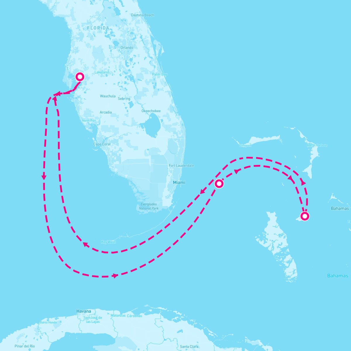 Carnival Paradise itinerary map for April 6, 2024 (5 nights)