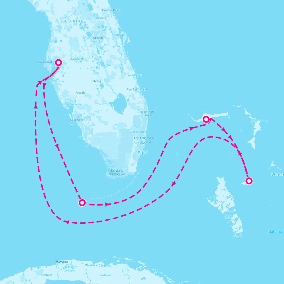 Carnival Paradise itinerary map for September 15, 2025