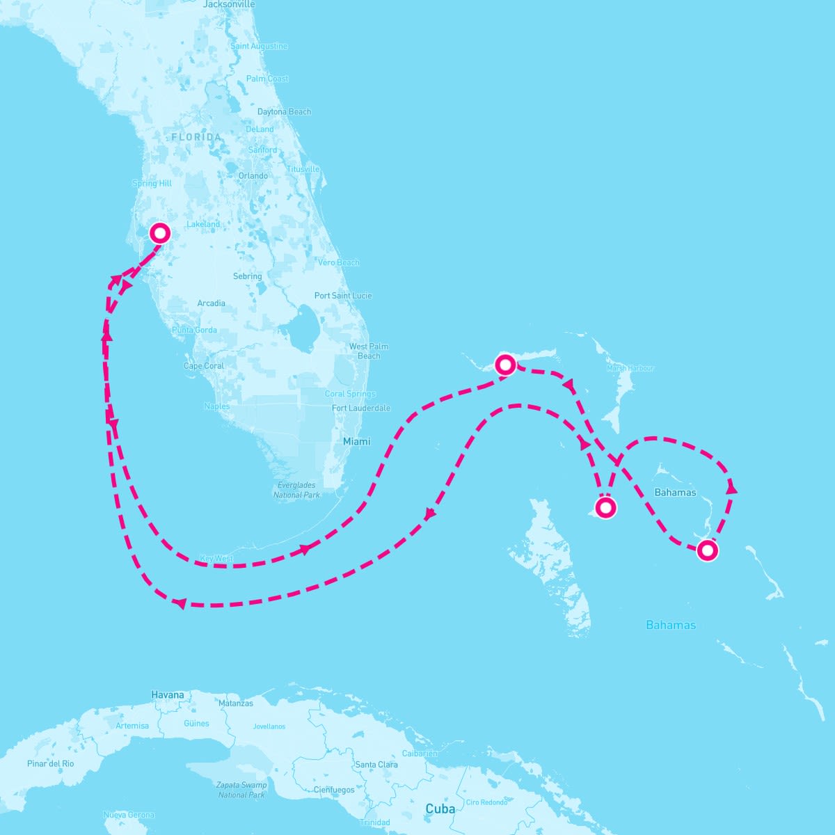 Carnival Paradise itinerary map for October 12, 2026