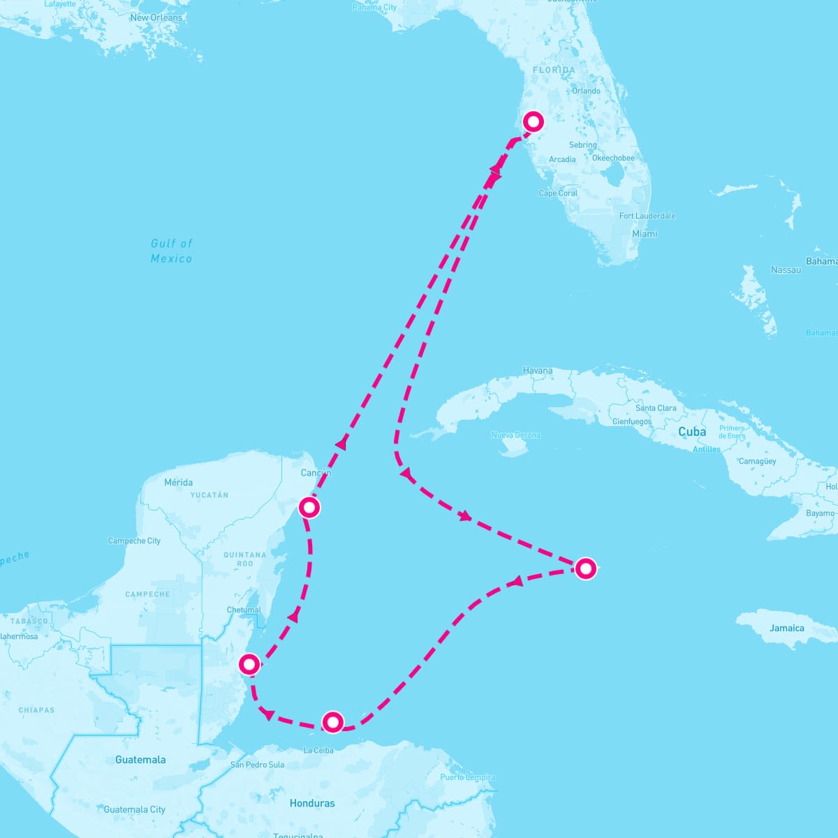 Carnival Pride itinerary map for January 7, 2024 (7 nights)