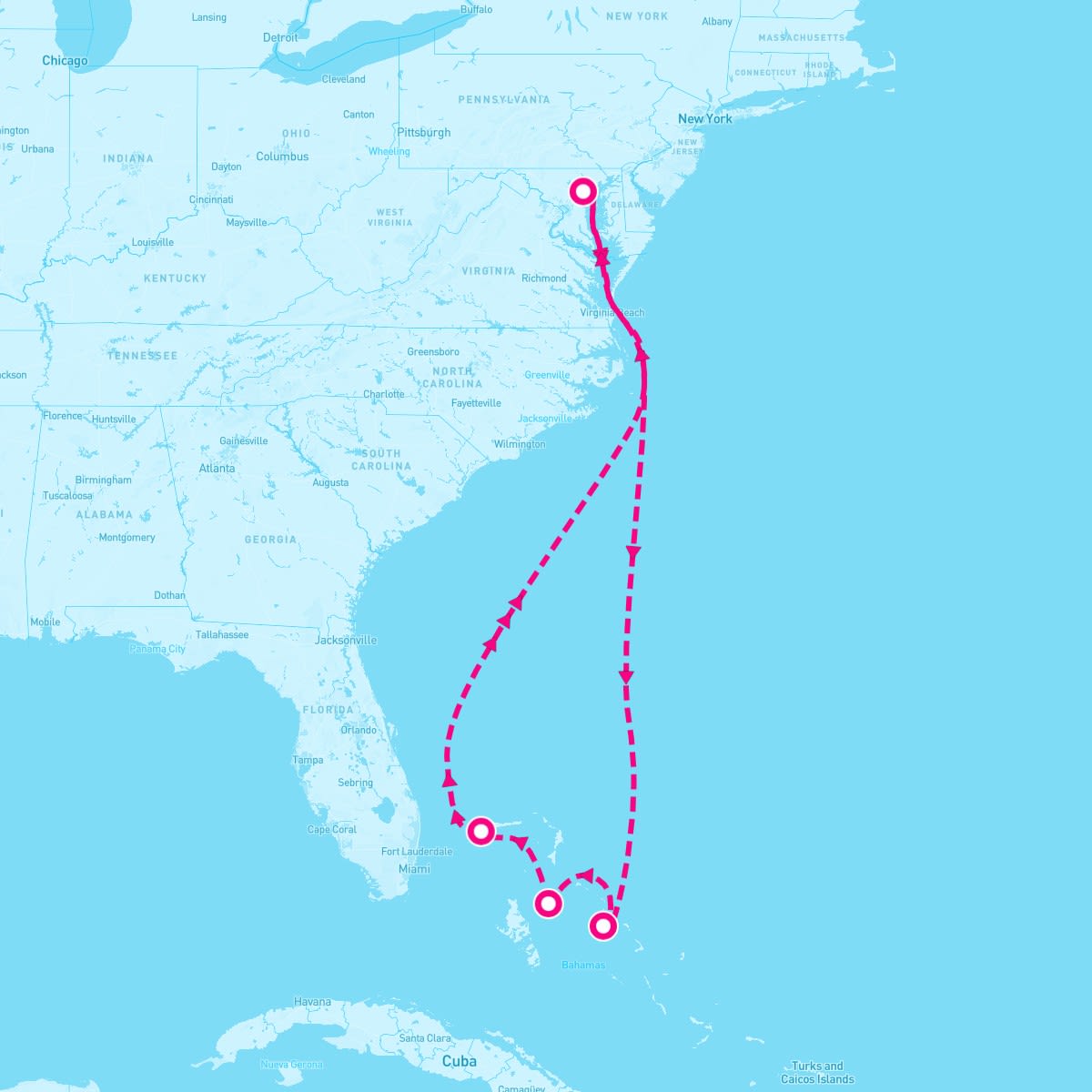 Carnival Pride itinerary map for January 26, 2025 (7 nights)