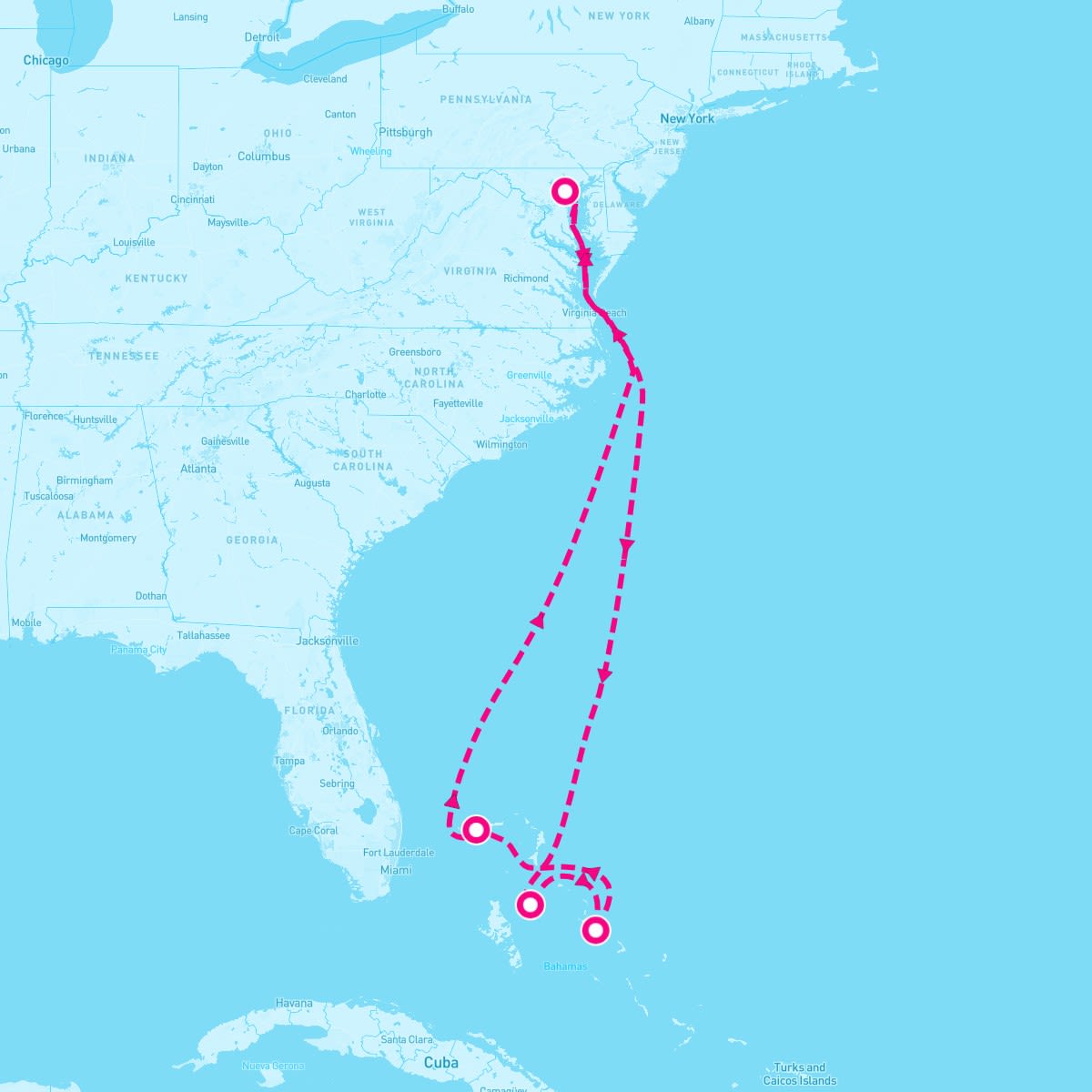 Carnival Pride itinerary map for September 14, 2025 (7 nights)