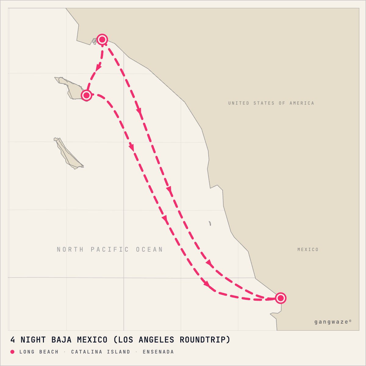 Carnival Radiance June 26, 2028 itinerary map: round trip from Long Beach, calling at Catalina Island, Ensenada