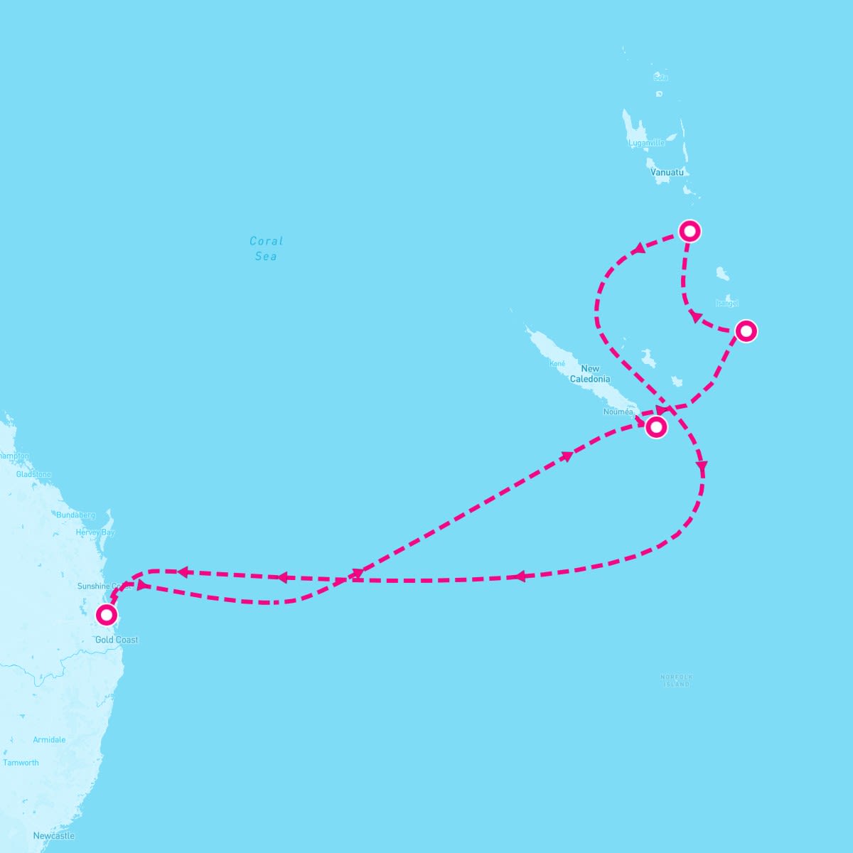 Carnival Spirit itinerary map for December 26, 2023 (8 nights)