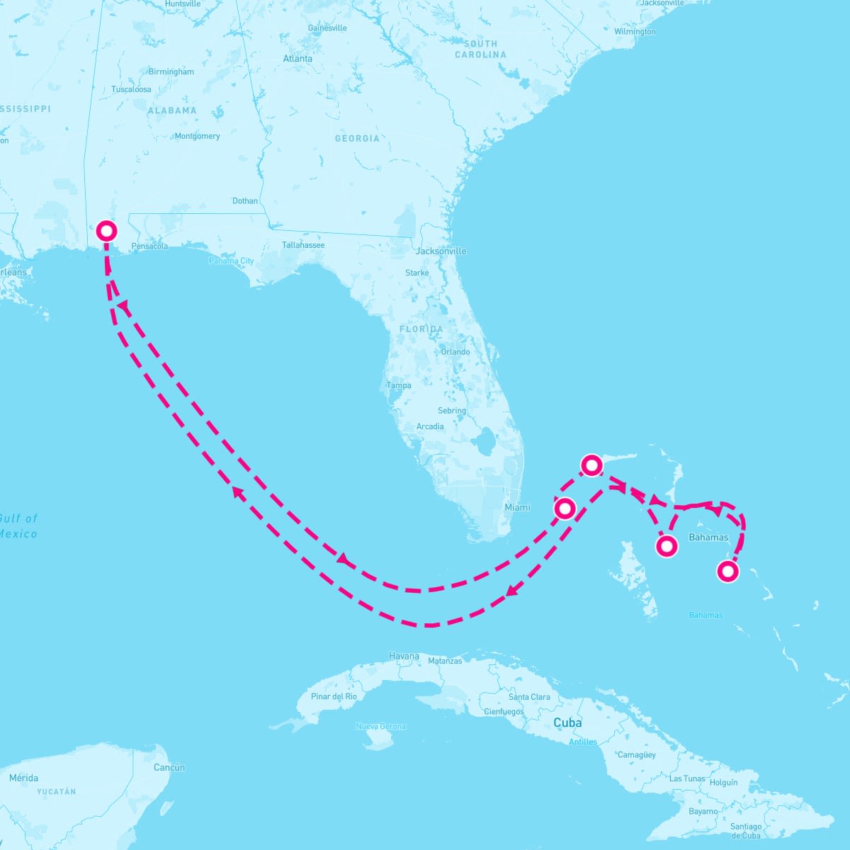 Carnival Spirit itinerary map for January 20, 2024 (8 nights)