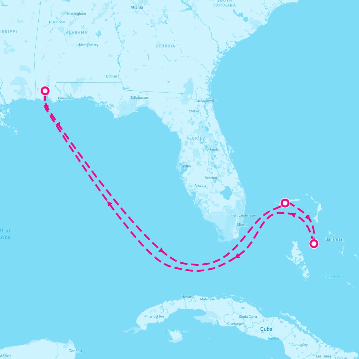 Carnival Spirit itinerary map for November 16, 2025 (6 nights)
