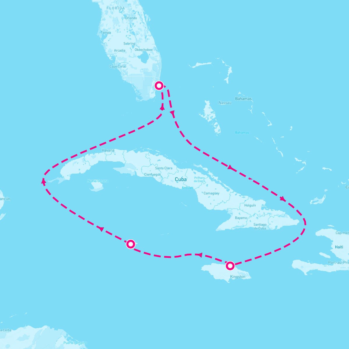 Carnival Sunrise itinerary map for April 29, 2024 (5 nights)