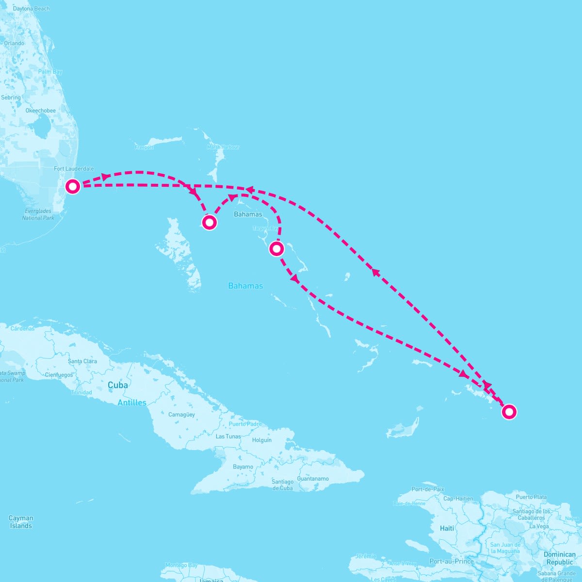 Carnival Sunrise itinerary map for July 13, 2024 (5 nights)