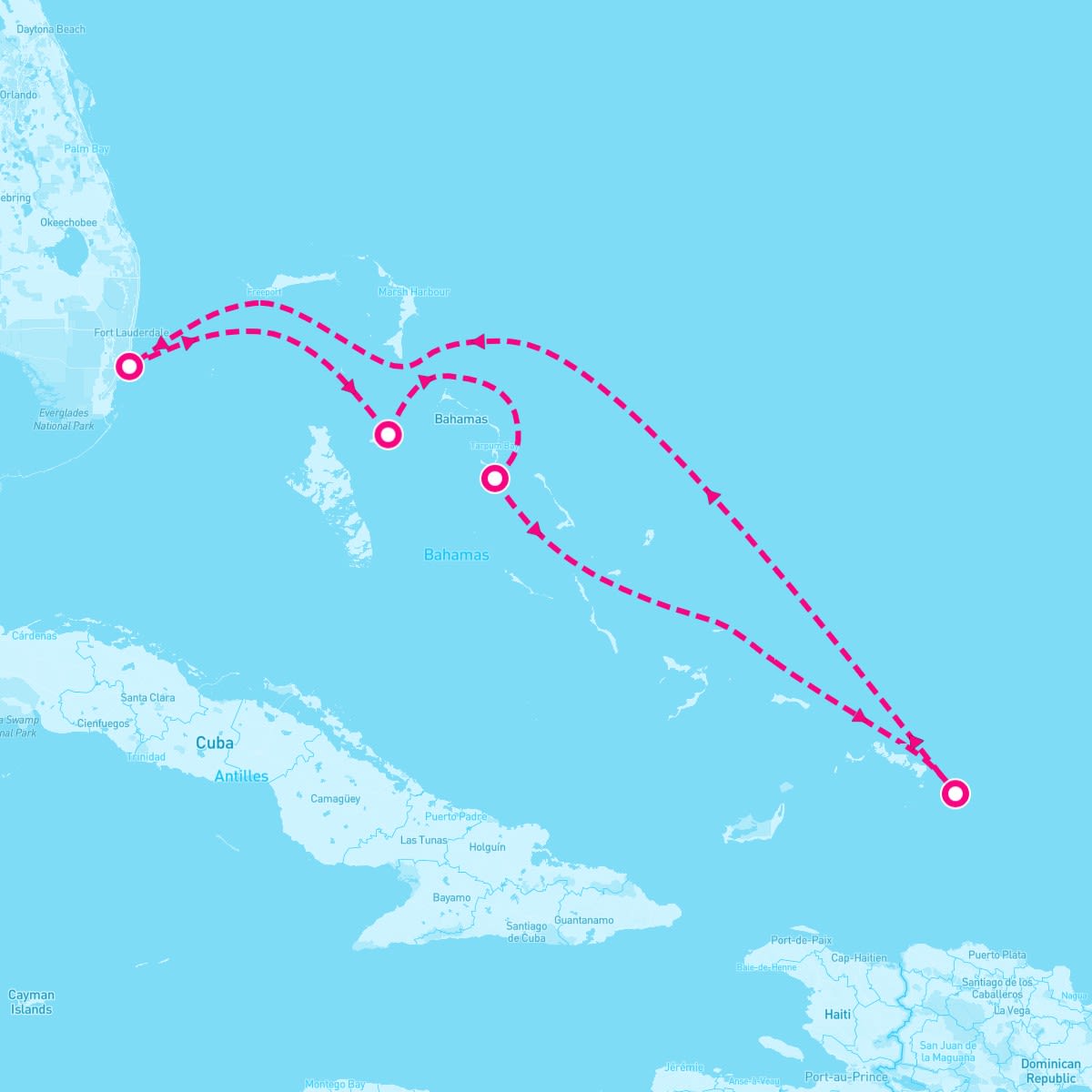 Carnival Sunrise itinerary map for July 27, 2024 (5 nights)