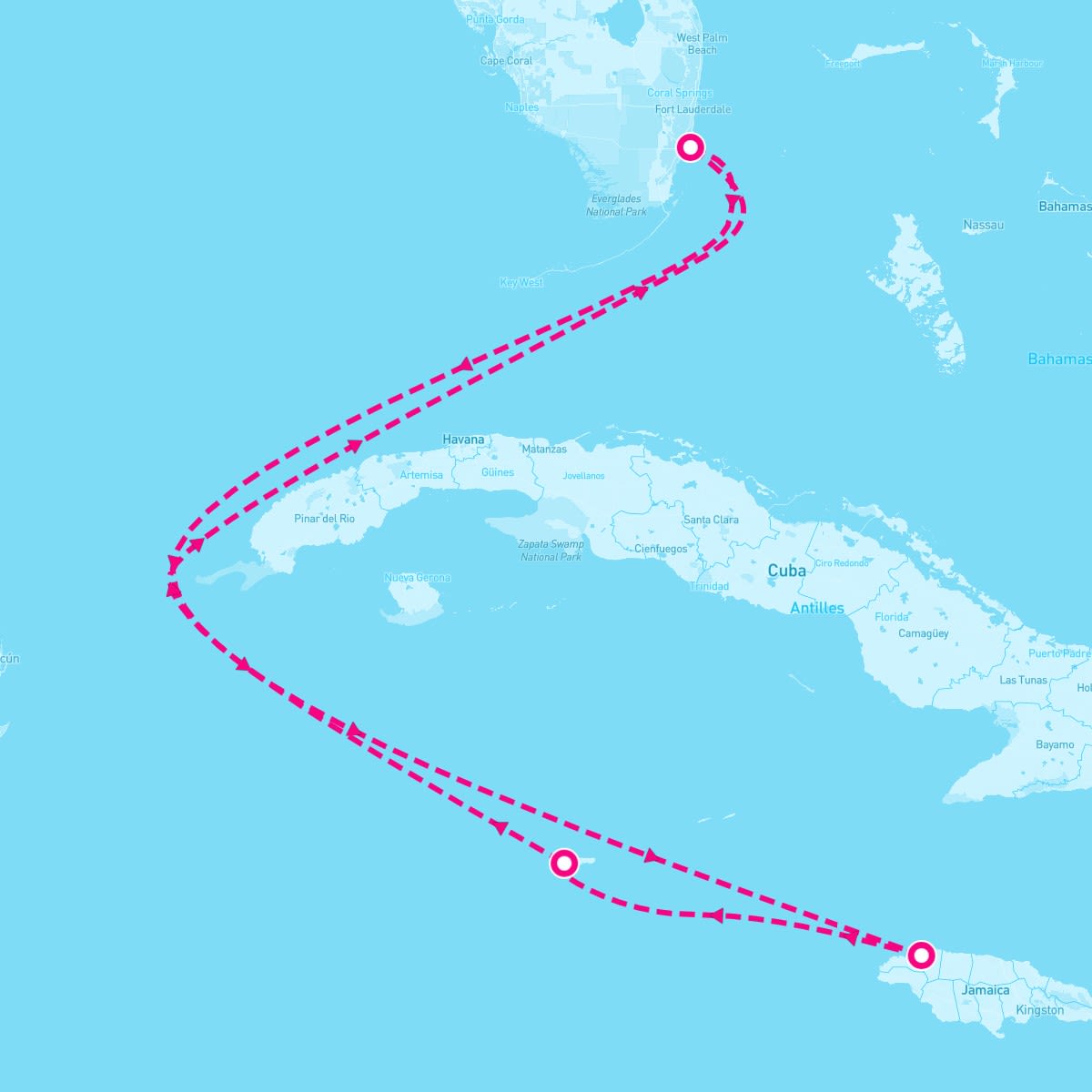 Carnival Sunrise itinerary map for November 25, 2024 (5 nights)