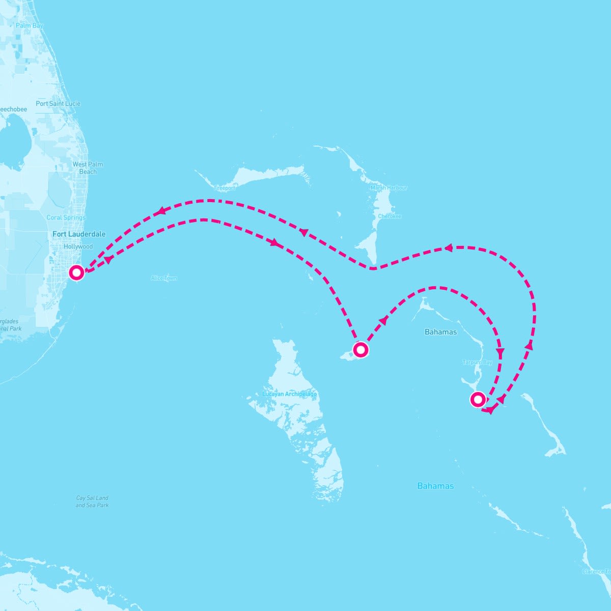 Carnival Sunrise itinerary map for December 5, 2024 (4 nights)