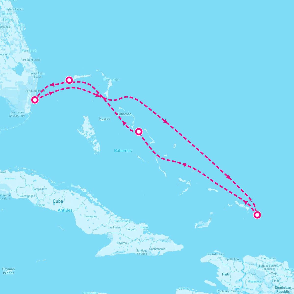 Carnival Sunrise itinerary map for February 8, 2025