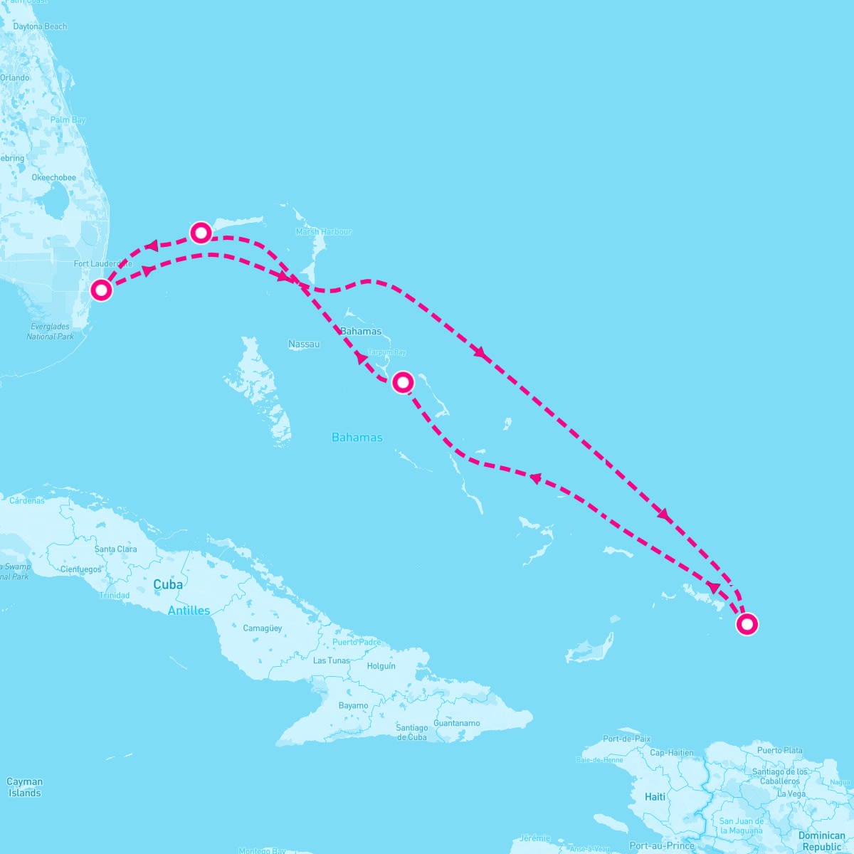 Carnival Sunrise itinerary map for February 22, 2025