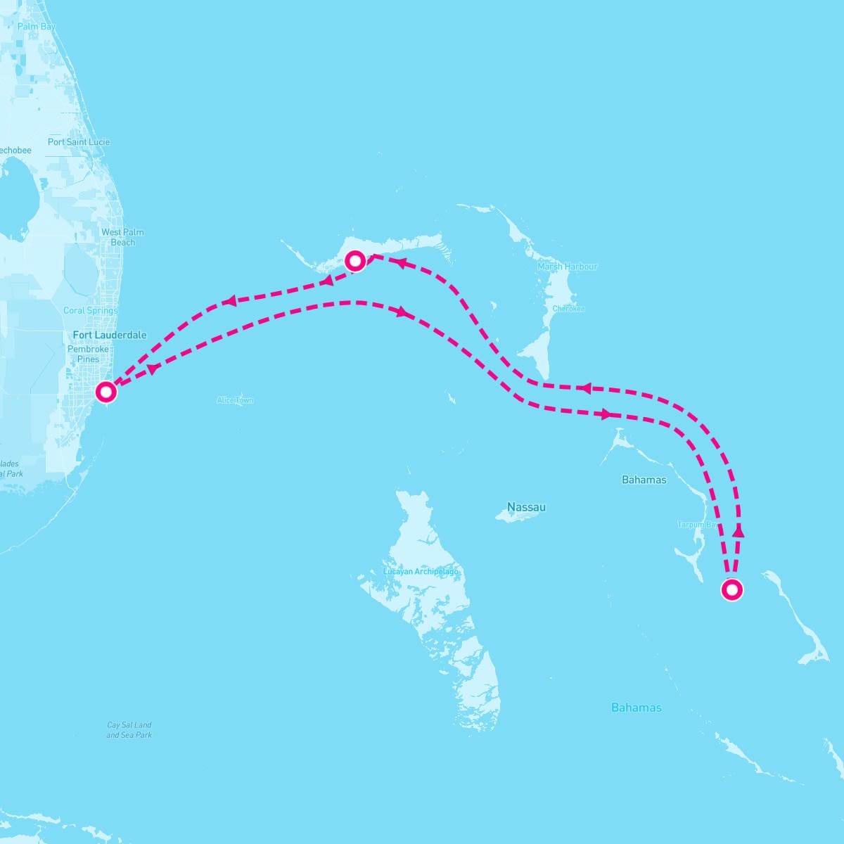 Carnival Sunrise itinerary map for September 25, 2025 (4 nights)