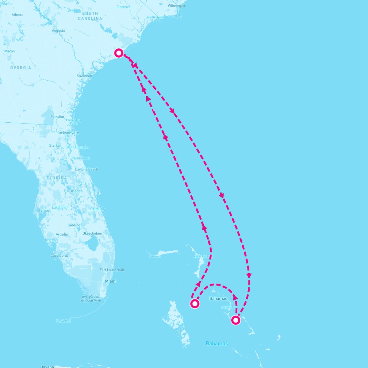 Carnival Sunshine itinerary map for March 30, 2024 (5 nights)