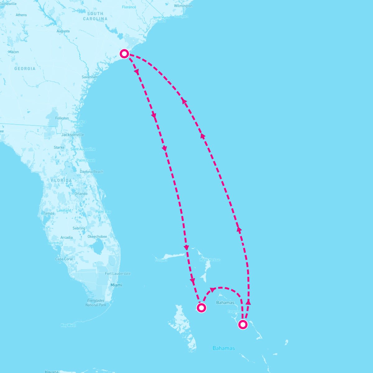 Carnival Sunshine itinerary map for July 15, 2024 (5 nights)