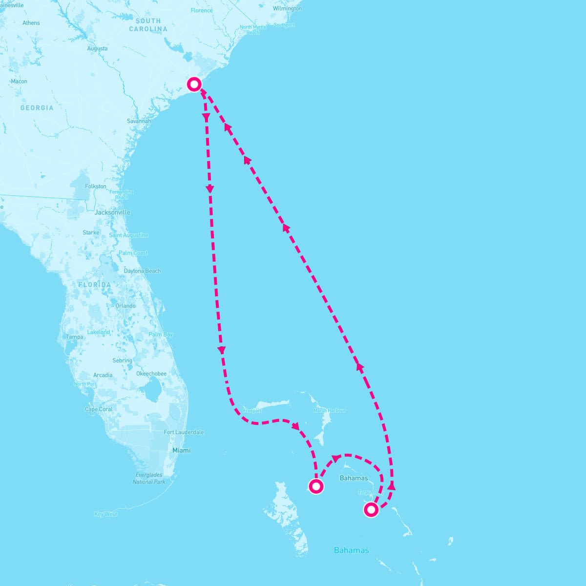 Carnival Sunshine itinerary map for July 20, 2024 (5 nights)
