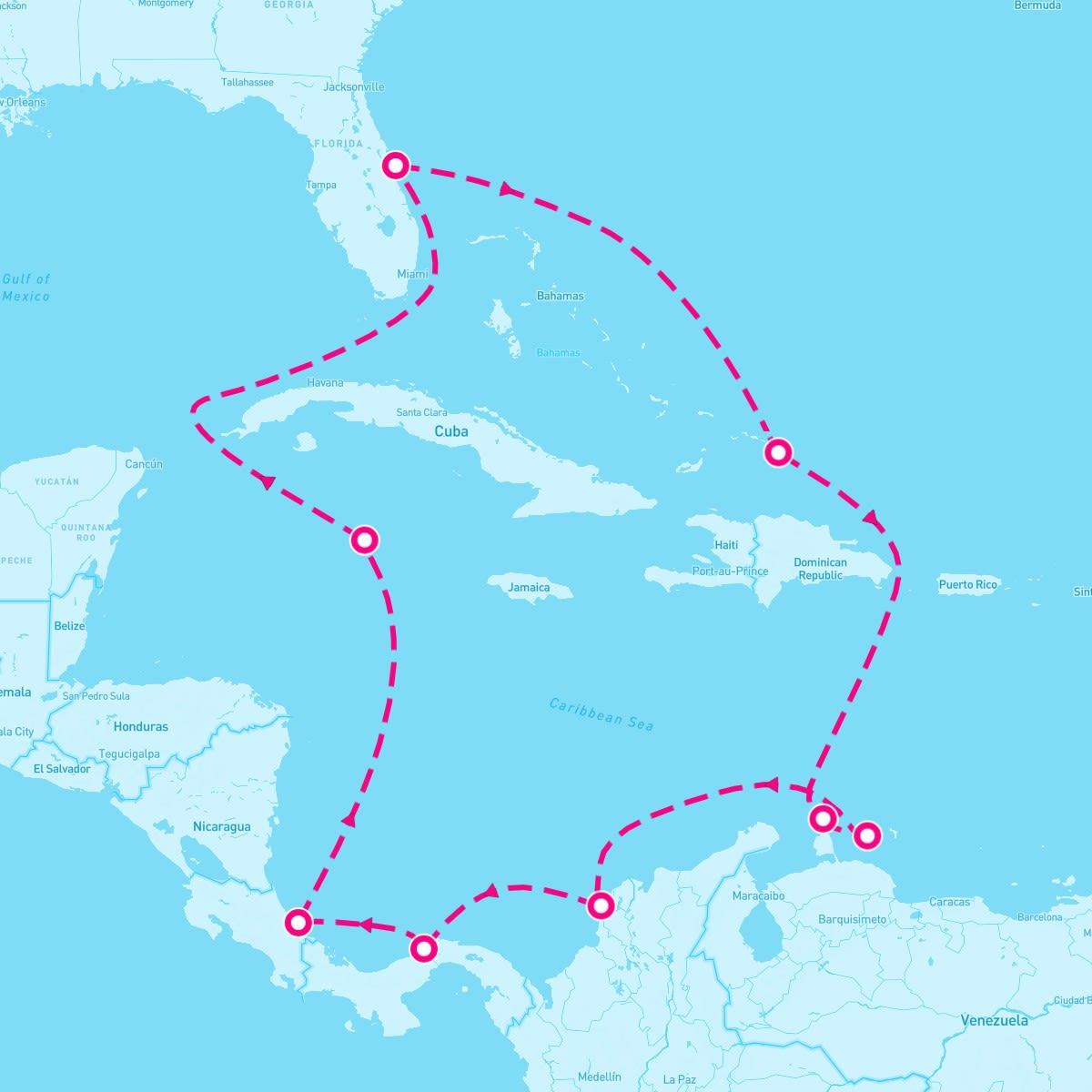 Carnival Venezia itinerary map for February 23, 2025