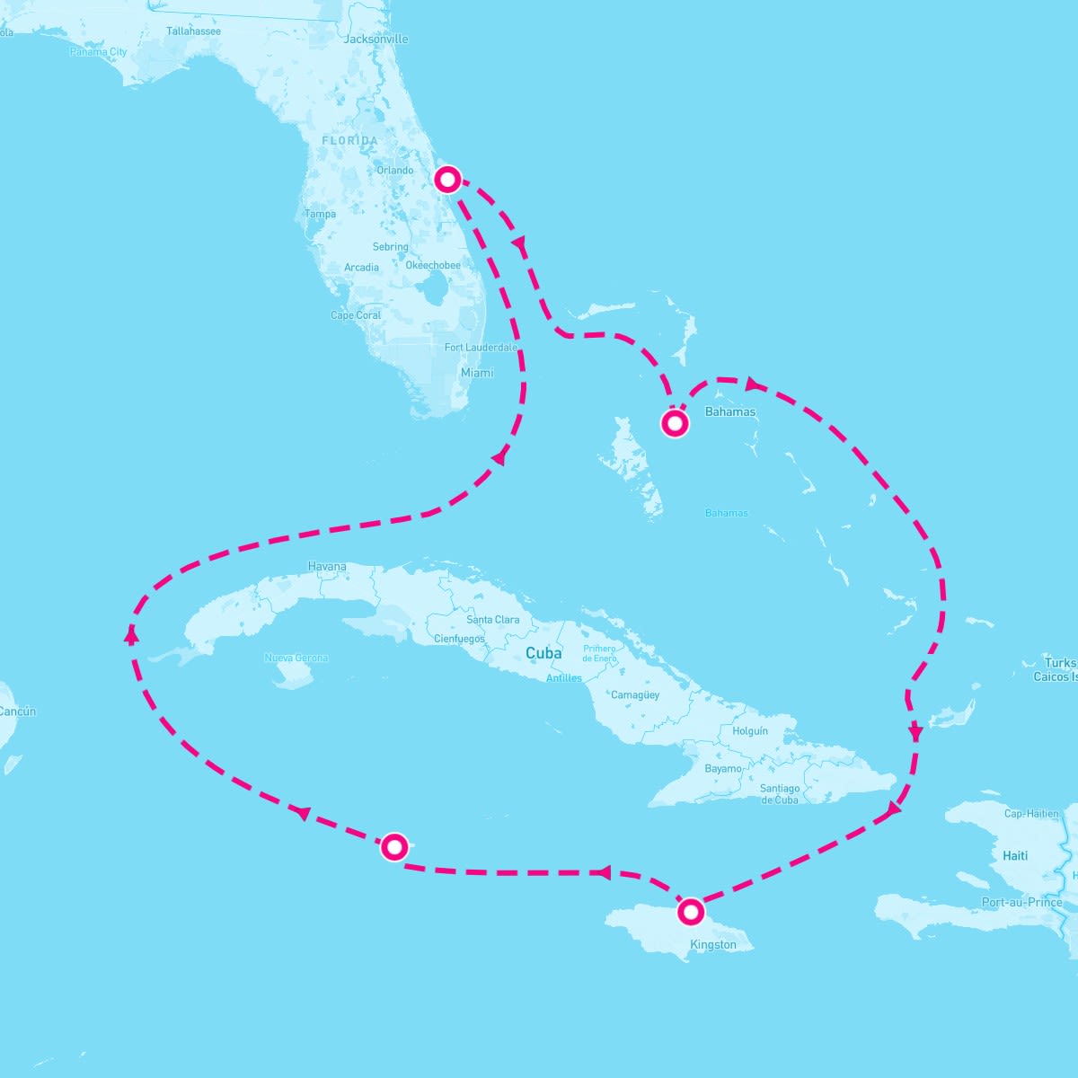 Carnival Venezia itinerary map for April 20, 2025