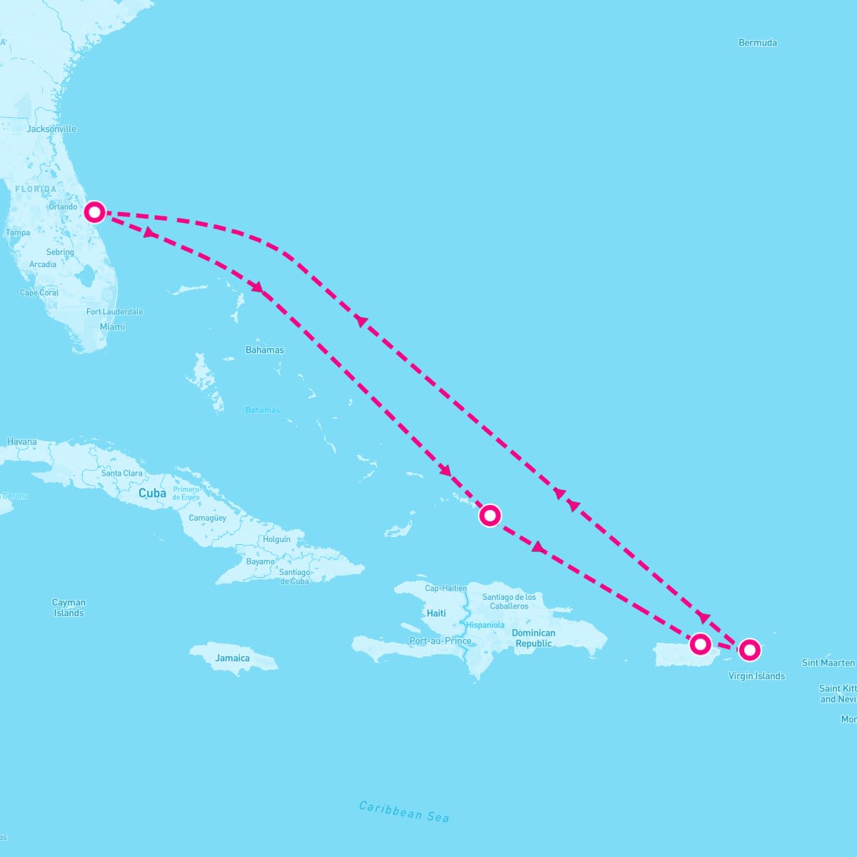 Carnival Venezia itinerary map for November 23, 2025 (7 nights)