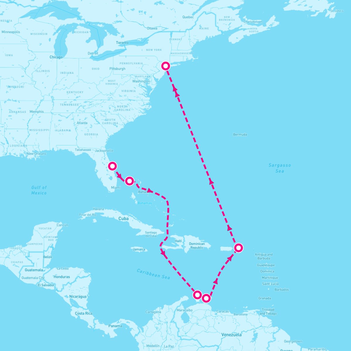 Carnival Venezia itinerary map for May 17, 2026