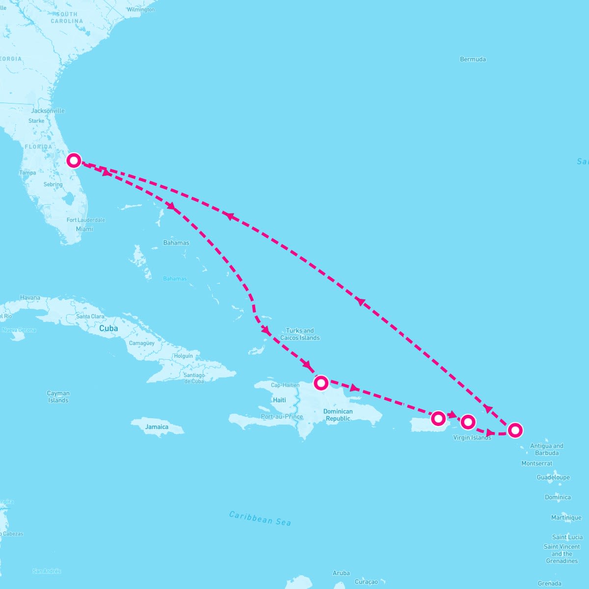 Carnival Vista itinerary map for January 13, 2024 (8 nights)