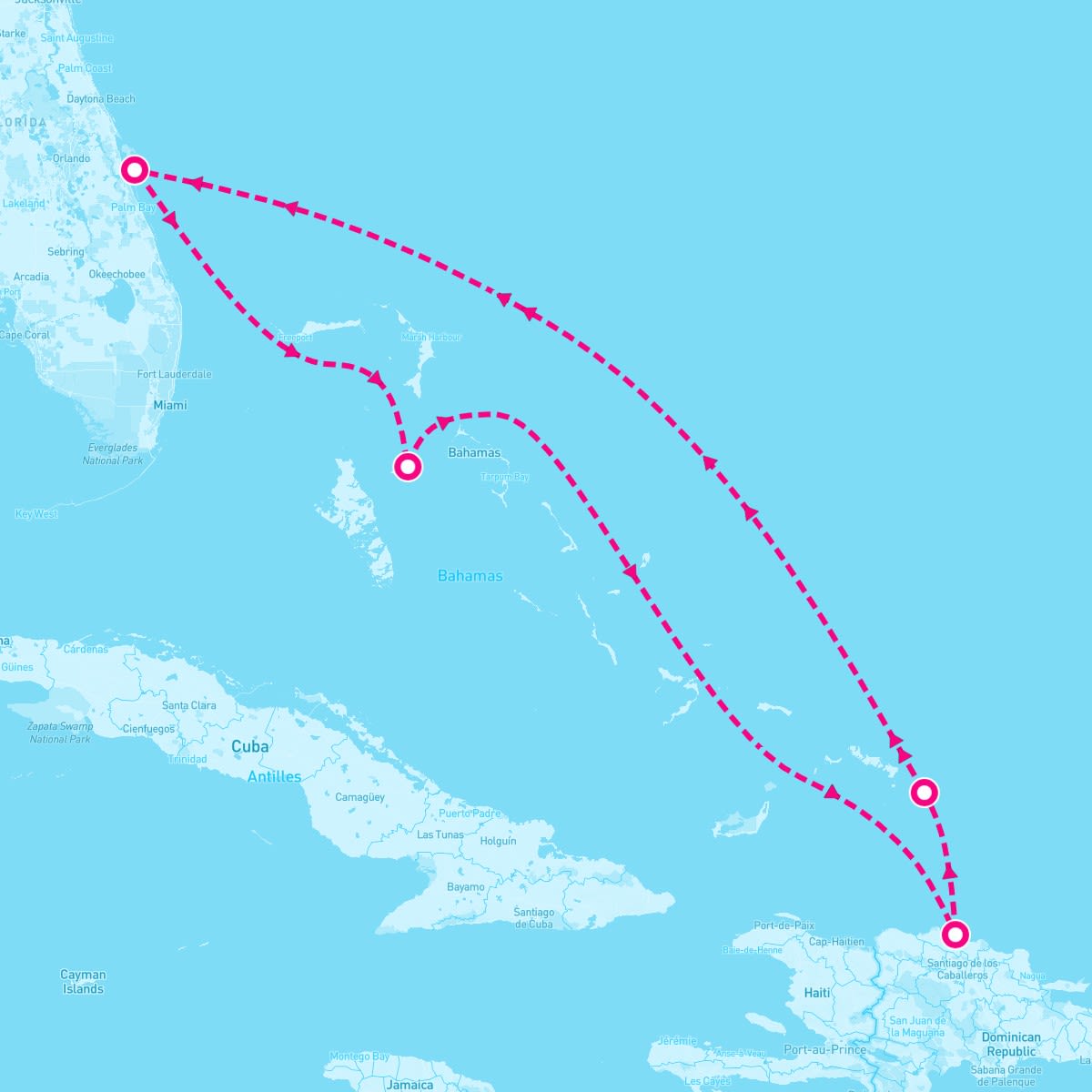 Carnival Vista itinerary map for April 28, 2024 (6 nights)
