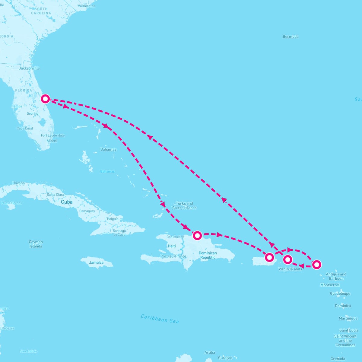 Carnival Vista itinerary map for August 24, 2024 (8 nights)