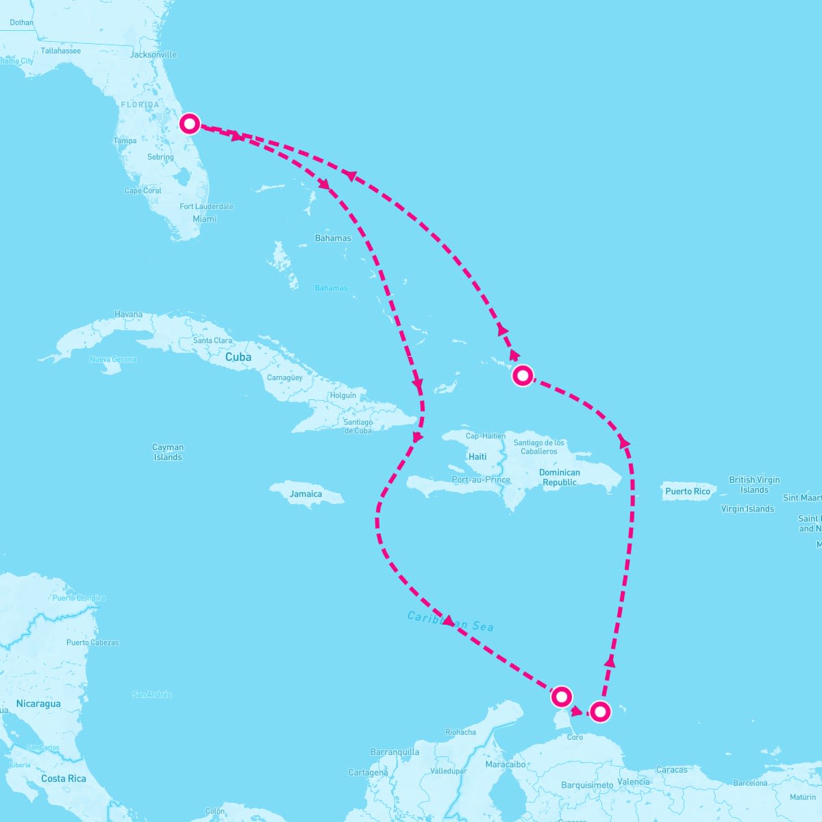 Carnival Vista itinerary map for November 2, 2024 (8 nights)