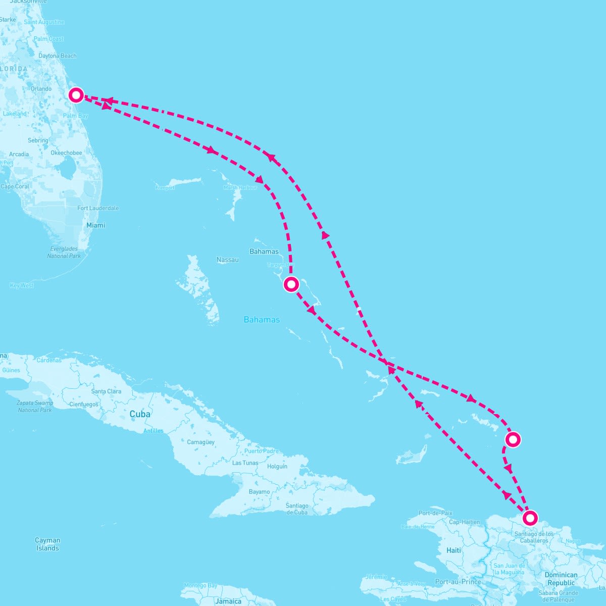 Carnival Vista itinerary map for February 2, 2025