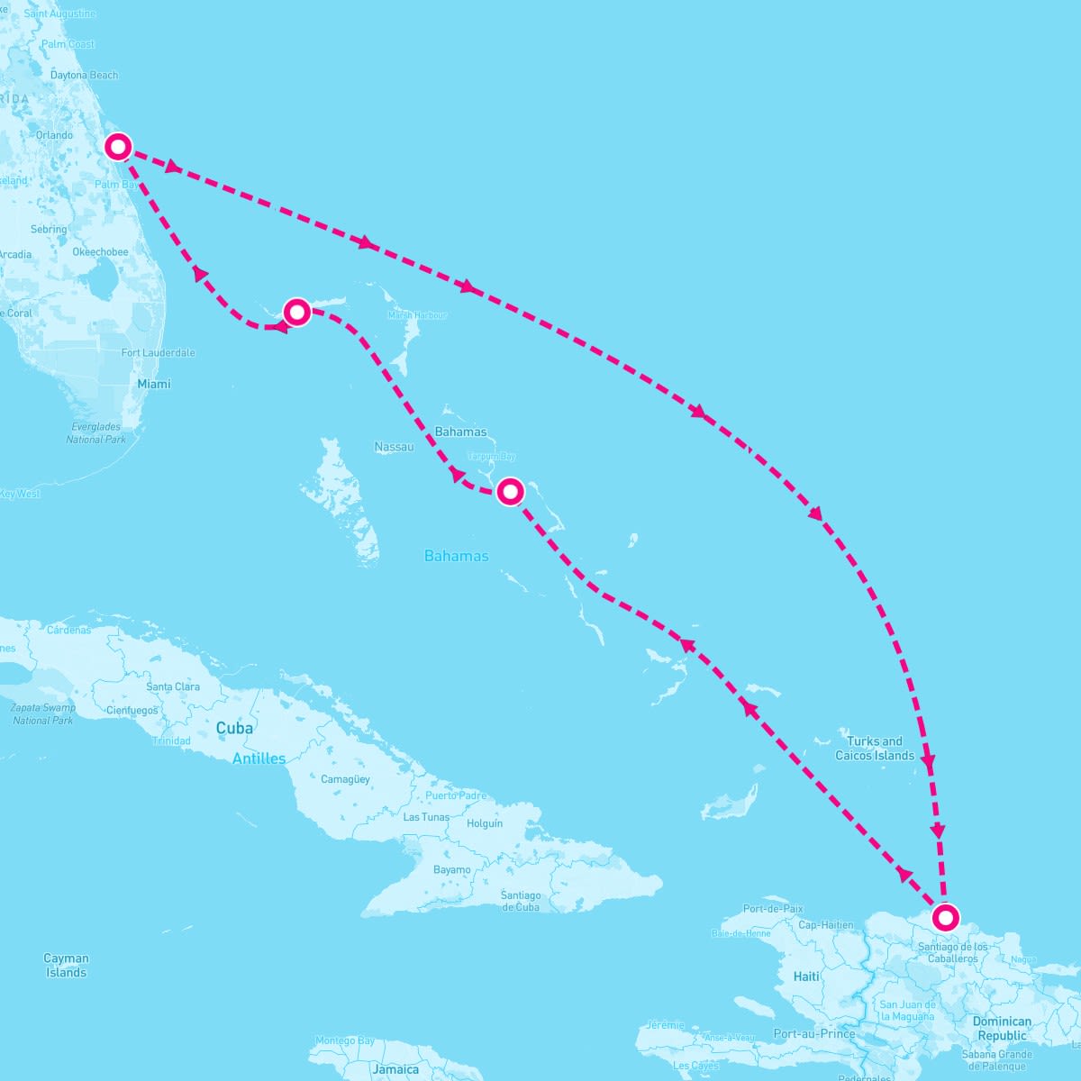 Carnival Vista itinerary map for November 9, 2025 (6 nights)