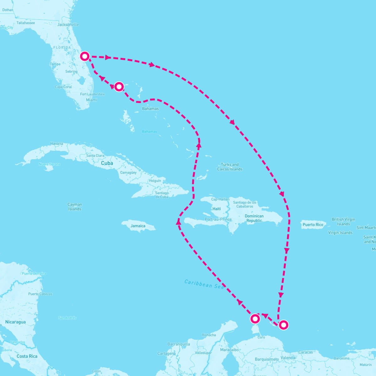 Carnival Vista itinerary map for December 27, 2025 (8 nights)