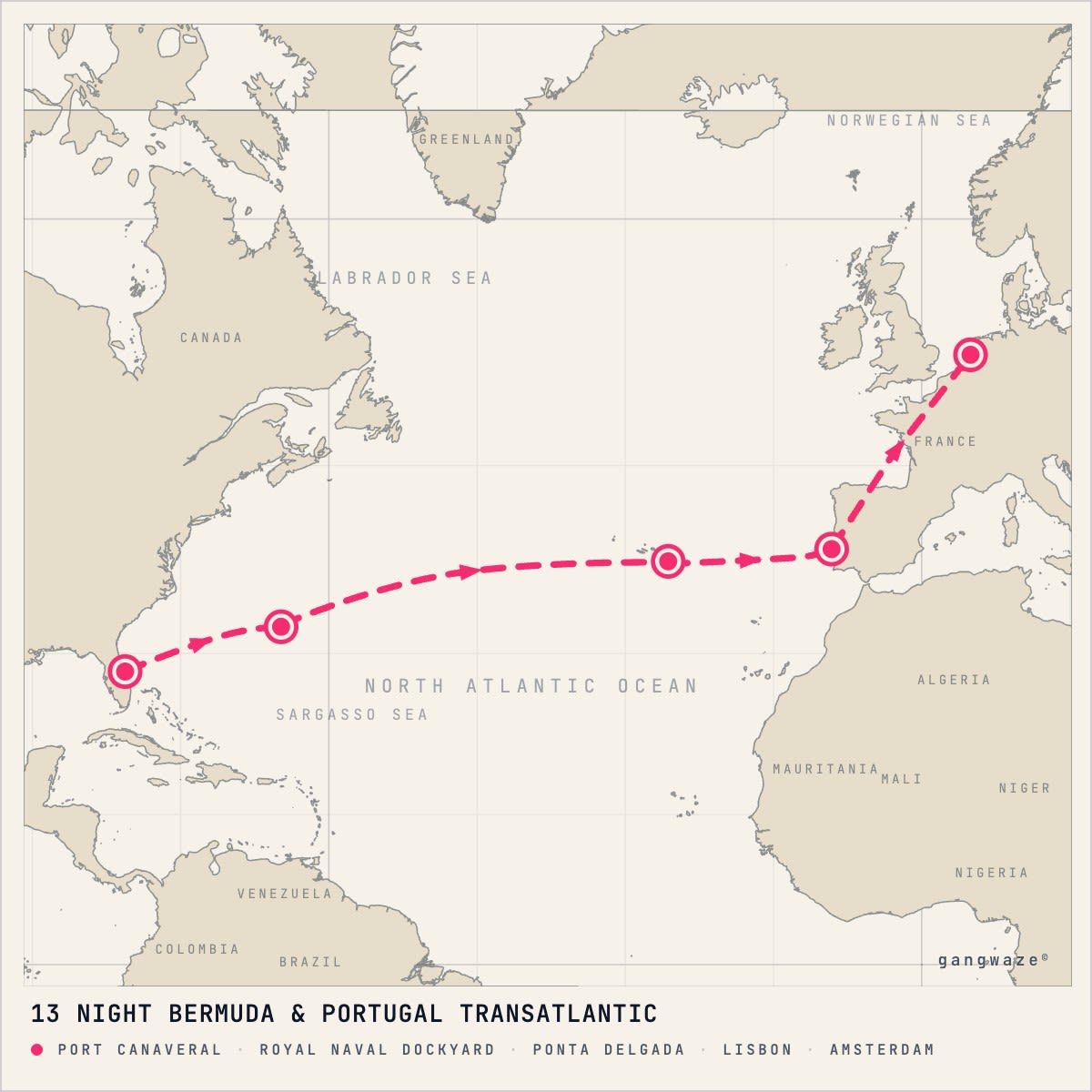Celebrity Apex itinerary map for April 22, 2028 (13 nights)