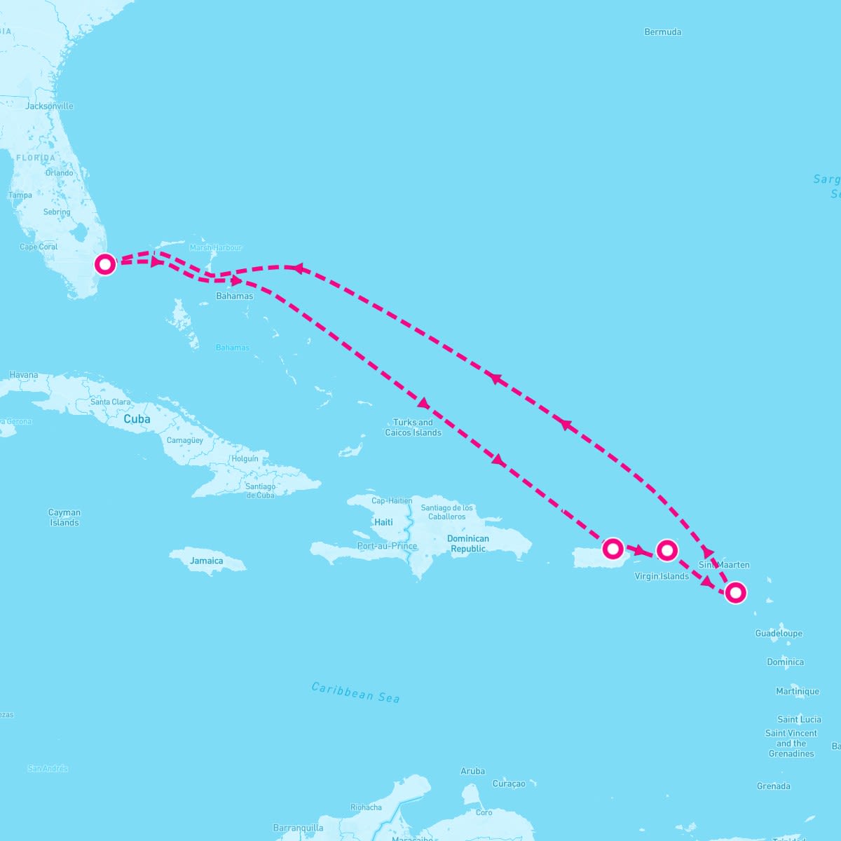 Celebrity Ascent itinerary map for April 7, 2024 (7 nights)